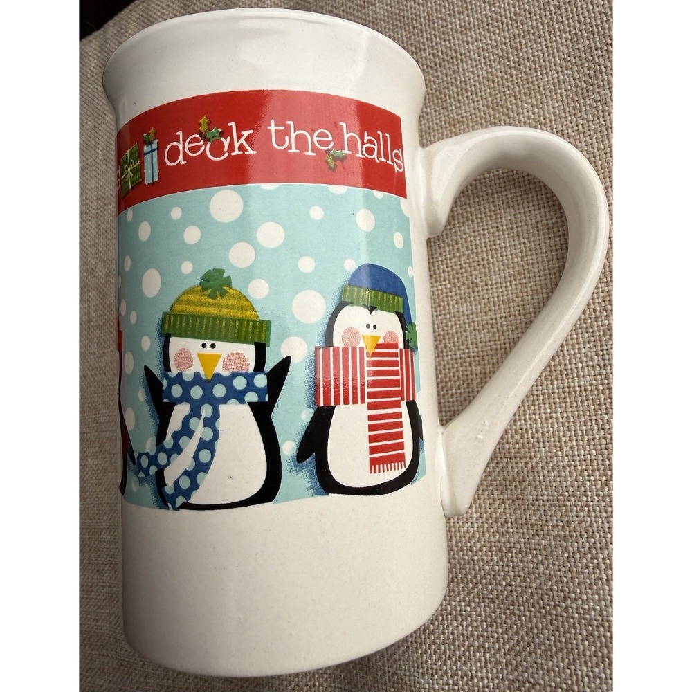 Royal Norfolk Christmas Mug Deck The Halls Penguins Holiday Coffee Cup Winter